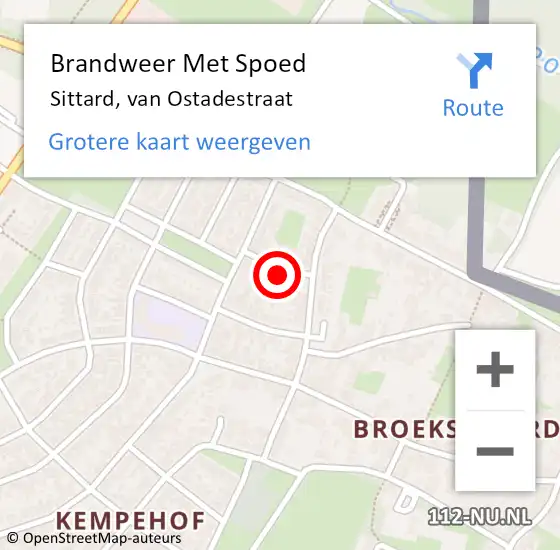 Locatie op kaart van de 112 melding: Brandweer Met Spoed Naar Sittard, van Ostadestraat op 13 mei 2016 18:14