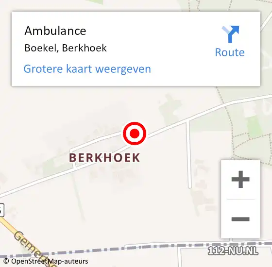 Locatie op kaart van de 112 melding: Ambulance Boekel, Berkhoek op 13 mei 2016 19:23