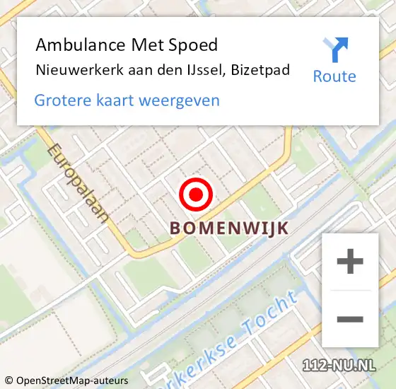 Locatie op kaart van de 112 melding: Ambulance Met Spoed Naar Nieuwerkerk aan den IJssel, Bizetpad op 14 mei 2016 00:26