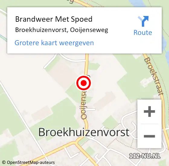 Locatie op kaart van de 112 melding: Brandweer Met Spoed Naar Broekhuizenvorst, Ooijenseweg op 14 mei 2016 00:35