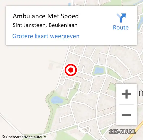 Locatie op kaart van de 112 melding: Ambulance Met Spoed Naar Sint Jansteen, Beukenlaan op 14 mei 2016 00:56