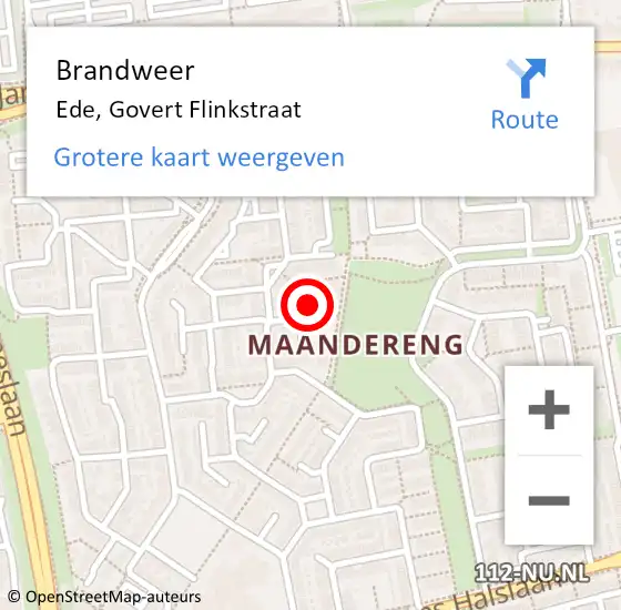 Locatie op kaart van de 112 melding: Brandweer Ede, Govert Flinkstraat op 14 mei 2016 02:22