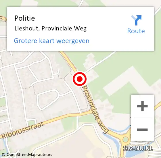 Locatie op kaart van de 112 melding: Politie Lieshout, Provinciale Weg op 14 mei 2016 08:02