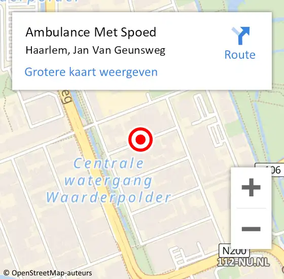 Locatie op kaart van de 112 melding: Ambulance Met Spoed Naar Haarlem, Jan Van Geunsweg op 15 december 2013 01:19