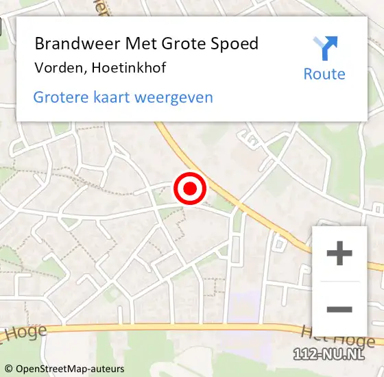 Locatie op kaart van de 112 melding: Brandweer Met Grote Spoed Naar Vorden, Hoetinkhof op 14 mei 2016 10:22