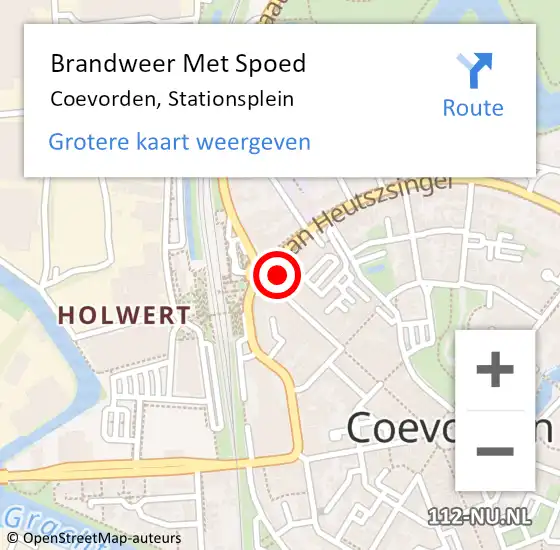 Locatie op kaart van de 112 melding: Brandweer Met Spoed Naar Coevorden, Stationsplein op 14 mei 2016 10:23