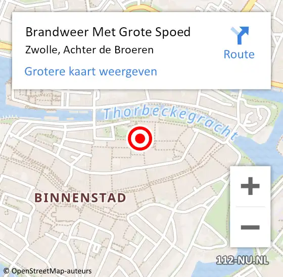 Locatie op kaart van de 112 melding: Brandweer Met Grote Spoed Naar Zwolle, Achter de Broeren op 14 mei 2016 11:01