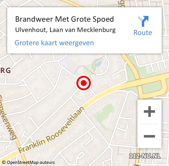 Locatie op kaart van de 112 melding: Brandweer Met Grote Spoed Naar Ulvenhout, Laan van Mecklenburg op 14 mei 2016 12:48