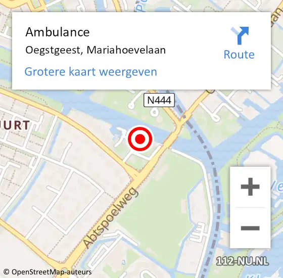 Locatie op kaart van de 112 melding: Ambulance Oegstgeest, Mariahoevelaan op 14 mei 2016 13:22