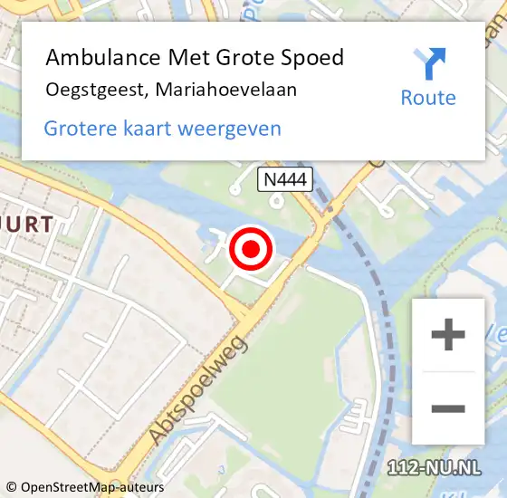 Locatie op kaart van de 112 melding: Ambulance Met Grote Spoed Naar Oegstgeest, Mariahoevelaan op 14 mei 2016 13:22