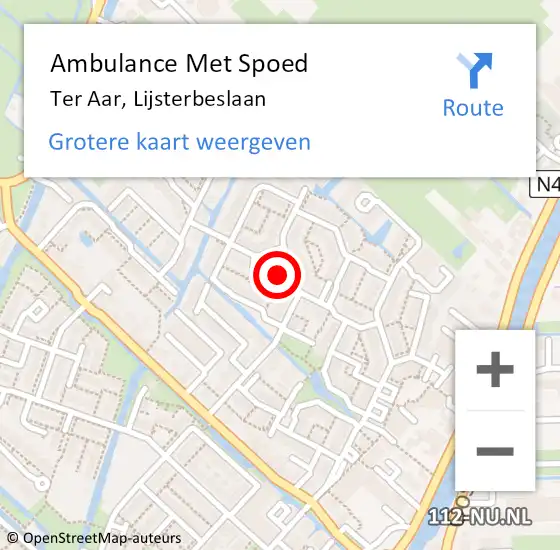 Locatie op kaart van de 112 melding: Ambulance Met Spoed Naar Ter Aar, Lijsterbeslaan op 14 mei 2016 13:30