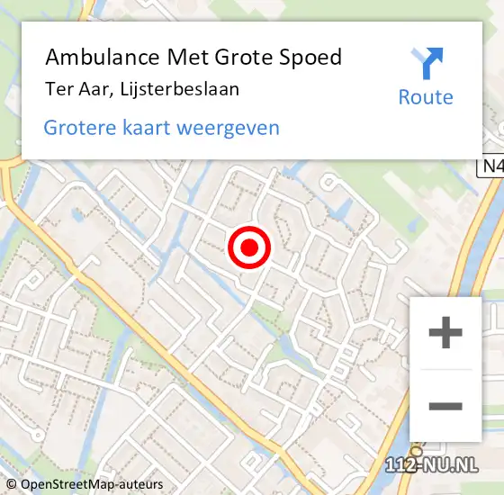 Locatie op kaart van de 112 melding: Ambulance Met Grote Spoed Naar Ter Aar, Lijsterbeslaan op 14 mei 2016 13:32