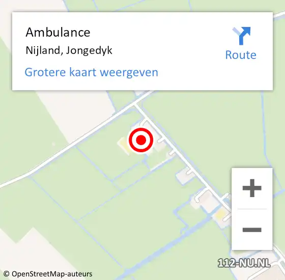 Locatie op kaart van de 112 melding: Ambulance Nijland, Jongedyk op 14 mei 2016 13:56