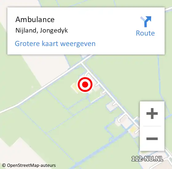 Locatie op kaart van de 112 melding: Ambulance Nijland, Jongedyk op 14 mei 2016 14:02
