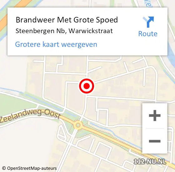 Locatie op kaart van de 112 melding: Brandweer Met Grote Spoed Naar Steenbergen Nb, Warwickstraat op 14 mei 2016 14:13
