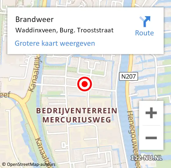 Locatie op kaart van de 112 melding: Brandweer Waddinxveen, Burg. Trooststraat op 14 mei 2016 15:05