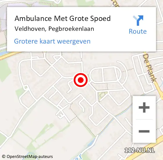 Locatie op kaart van de 112 melding: Ambulance Met Grote Spoed Naar Veldhoven, Pegbroekenlaan op 14 mei 2016 15:47