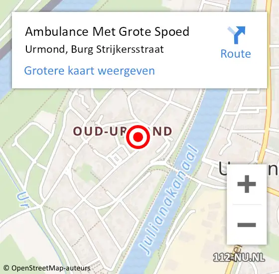 Locatie op kaart van de 112 melding: Ambulance Met Grote Spoed Naar Urmond, Burg Strijkersstraat op 15 december 2013 02:30