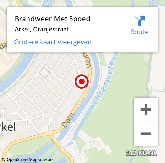 Locatie op kaart van de 112 melding: Brandweer Met Spoed Naar Arkel, Oranjestraat op 14 mei 2016 16:41