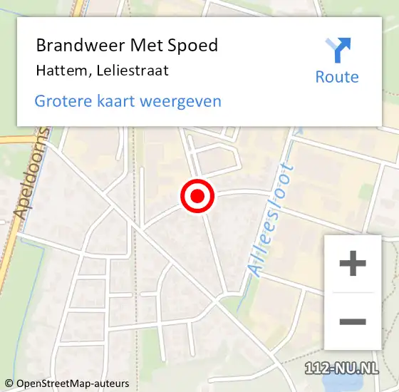 Locatie op kaart van de 112 melding: Brandweer Met Spoed Naar Hattem, Leliestraat op 14 mei 2016 16:45