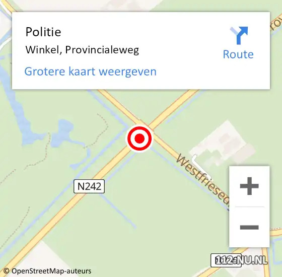 Locatie op kaart van de 112 melding: Politie Winkel, Provincialeweg op 14 mei 2016 17:47