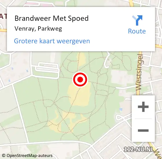 Locatie op kaart van de 112 melding: Brandweer Met Spoed Naar Venray, Parkweg op 14 mei 2016 17:49