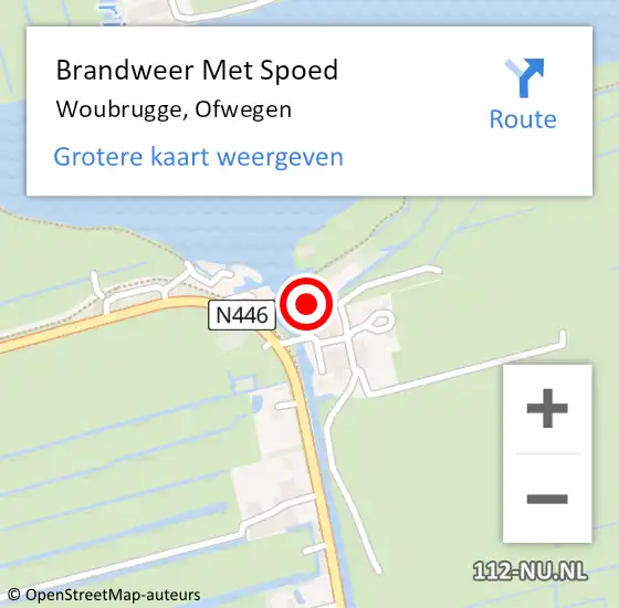 Locatie op kaart van de 112 melding: Brandweer Met Spoed Naar Woubrugge, Ofwegen op 14 mei 2016 18:11