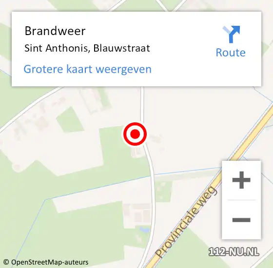 Locatie op kaart van de 112 melding: Brandweer Sint Anthonis, Blauwstraat op 14 mei 2016 18:25