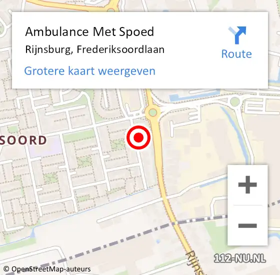 Locatie op kaart van de 112 melding: Ambulance Met Spoed Naar Rijnsburg, Frederiksoordlaan op 14 mei 2016 19:23