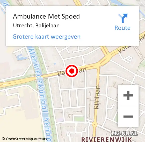 Locatie op kaart van de 112 melding: Ambulance Met Spoed Naar Utrecht, Balijelaan op 14 mei 2016 19:50