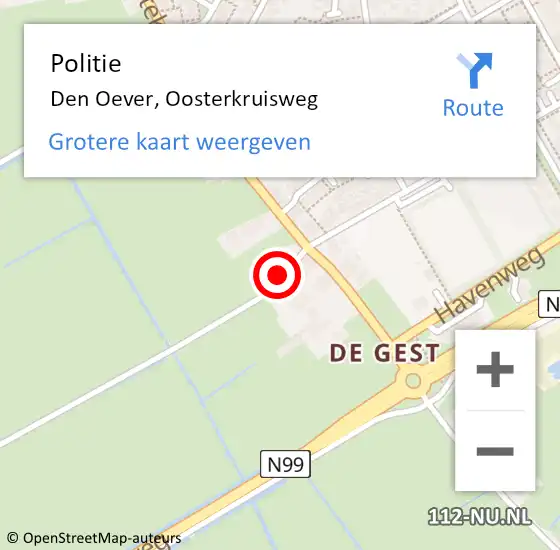 Locatie op kaart van de 112 melding: Politie Den Oever, Oosterkruisweg op 14 mei 2016 20:16