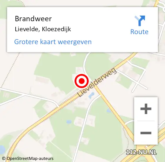 Locatie op kaart van de 112 melding: Brandweer Lievelde, Kloezedijk op 14 mei 2016 20:55