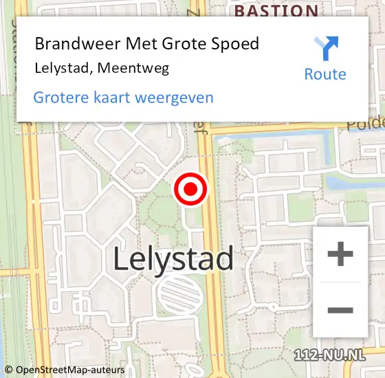 Locatie op kaart van de 112 melding: Brandweer Met Grote Spoed Naar Lelystad, Meentweg op 14 mei 2016 21:47