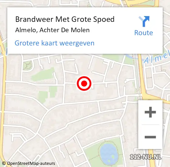 Locatie op kaart van de 112 melding: Brandweer Met Grote Spoed Naar Almelo, Achter De Molen op 15 mei 2016 00:17