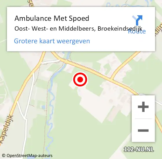 Locatie op kaart van de 112 melding: Ambulance Met Spoed Naar Oost- West- en Middelbeers, Broekeindsedijk op 15 mei 2016 01:58