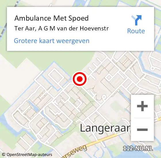 Locatie op kaart van de 112 melding: Ambulance Met Spoed Naar Ter Aar, A G M van der Hoevenstr op 15 mei 2016 02:19