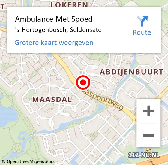 Locatie op kaart van de 112 melding: Ambulance Met Spoed Naar 's-Hertogenbosch, Seldensate op 15 mei 2016 02:33