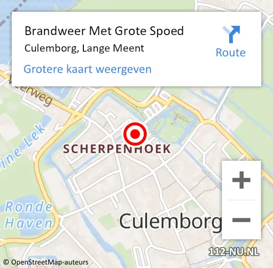 Locatie op kaart van de 112 melding: Brandweer Met Grote Spoed Naar Culemborg, Lange Meent op 15 mei 2016 02:53