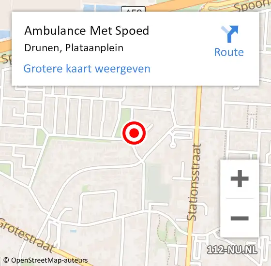 Locatie op kaart van de 112 melding: Ambulance Met Spoed Naar Drunen, Plataanplein op 15 mei 2016 03:17