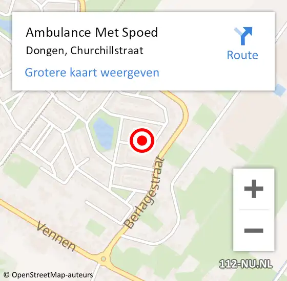 Locatie op kaart van de 112 melding: Ambulance Met Spoed Naar Dongen, Churchillstraat op 15 mei 2016 05:01