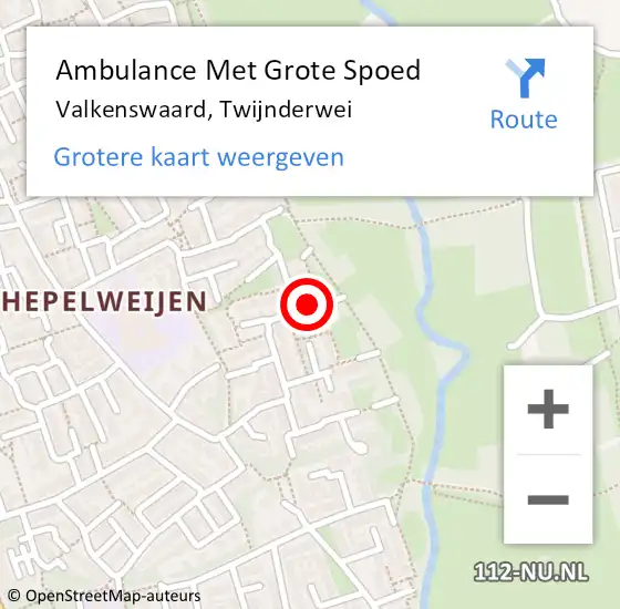 Locatie op kaart van de 112 melding: Ambulance Met Grote Spoed Naar Valkenswaard, Twijnderwei op 15 mei 2016 06:12