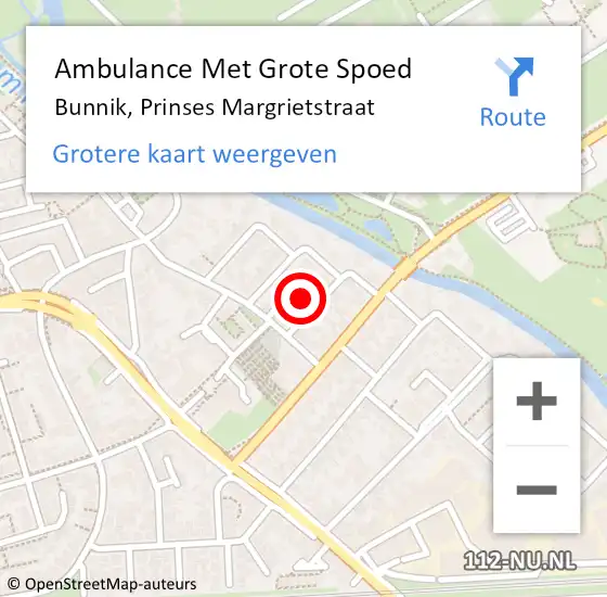 Locatie op kaart van de 112 melding: Ambulance Met Grote Spoed Naar Bunnik, Prinses Margrietstraat op 15 mei 2016 06:43