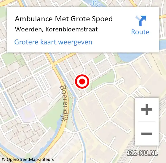 Locatie op kaart van de 112 melding: Ambulance Met Grote Spoed Naar Woerden, Korenbloemstraat op 15 mei 2016 08:53