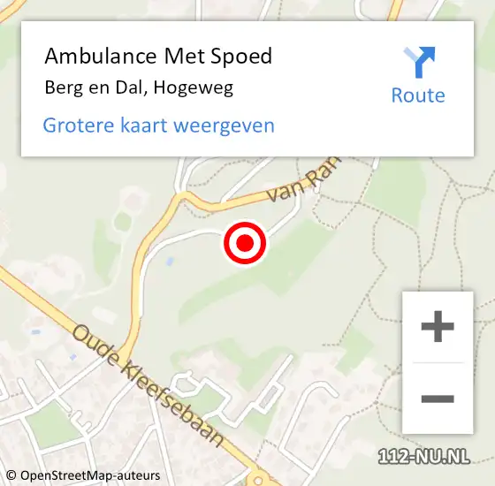 Locatie op kaart van de 112 melding: Ambulance Met Spoed Naar Berg en Dal, Hogeweg op 15 mei 2016 09:22