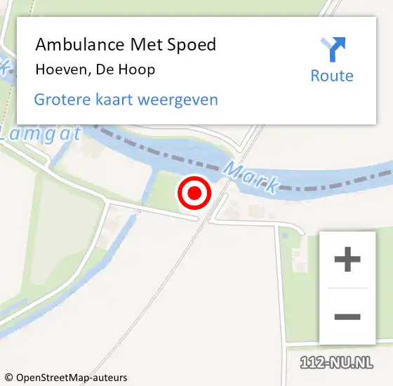 Locatie op kaart van de 112 melding: Ambulance Met Spoed Naar Hoeven, De Hoop op 15 mei 2016 09:28