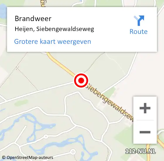 Locatie op kaart van de 112 melding: Brandweer Heijen, Siebengewaldseweg op 15 mei 2016 10:09