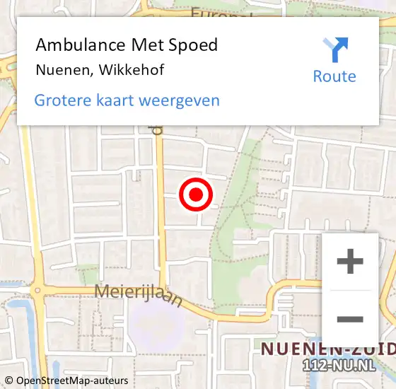 Locatie op kaart van de 112 melding: Ambulance Met Spoed Naar Nuenen, Wikkehof op 15 mei 2016 10:18