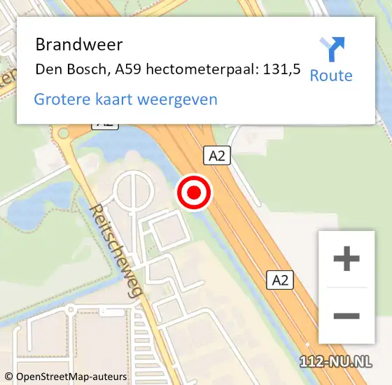 Locatie op kaart van de 112 melding: Brandweer Den Bosch, A59 hectometerpaal: 126,5 op 15 mei 2016 11:31
