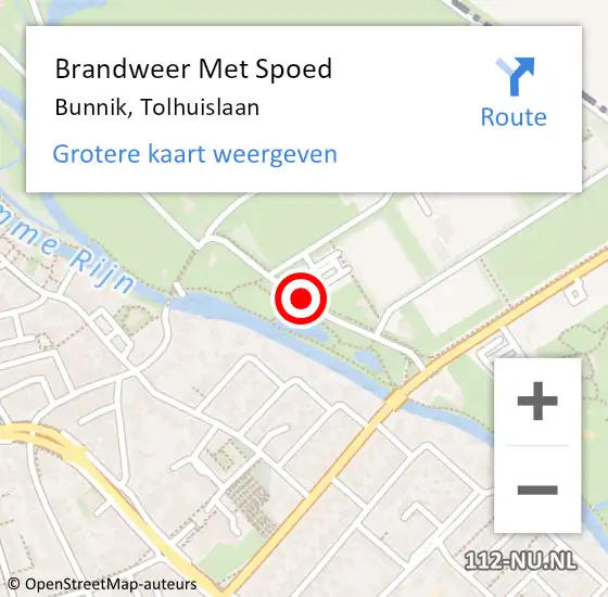 Locatie op kaart van de 112 melding: Brandweer Met Spoed Naar Bunnik, Tolhuislaan op 15 mei 2016 11:40