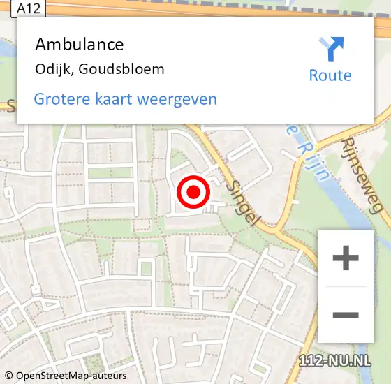 Locatie op kaart van de 112 melding: Ambulance Odijk, Goudsbloem op 15 mei 2016 11:48